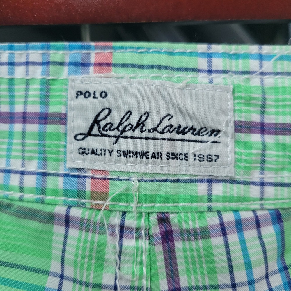 Polo Ralph Lauren Mens Green Plaid Cargo Swim Trunks Board Shorts Size 42